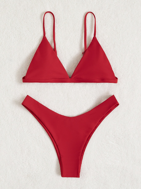 Swim Basics Plain Micro Triangle High Cut Bikini Swimsuit