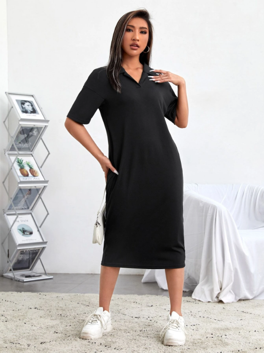 EZwear Drop Shoulder Solid Tee Dress