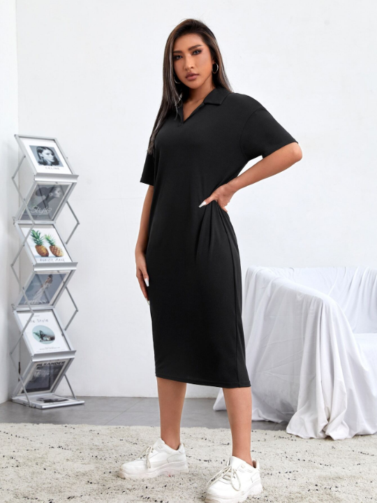 EZwear Drop Shoulder Solid Tee Dress