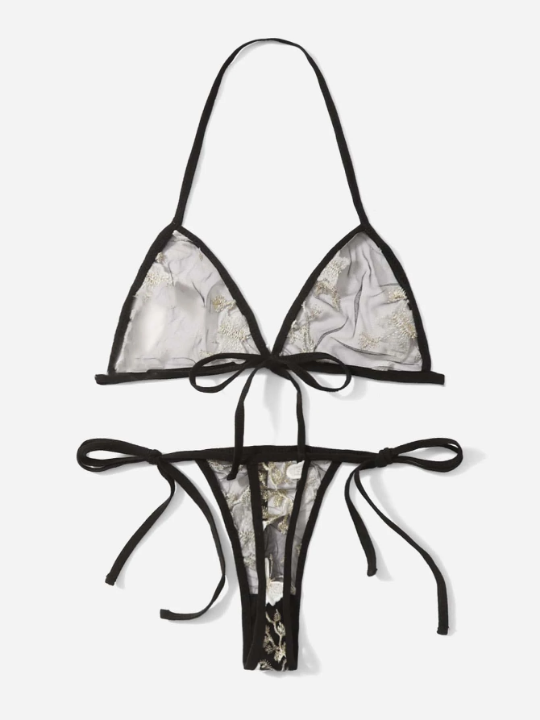 Butterfly Embroidery Mesh Lingerie Set