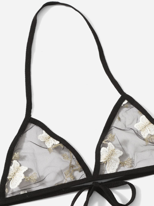 Butterfly Embroidery Mesh Lingerie Set