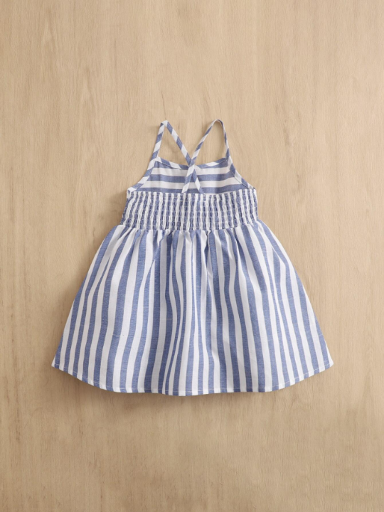 Baby Girl Striped Shirred Crisscross Back Cami Dress