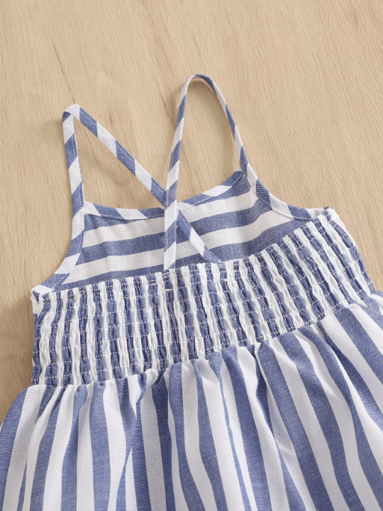 Baby Girl Striped Shirred Crisscross Back Cami Dress