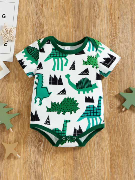 Baby Boy 3pcs Striped And Cartoon Dinosaur Bodysuit