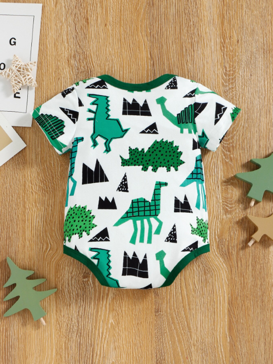 Baby Boy 3pcs Striped And Cartoon Dinosaur Bodysuit