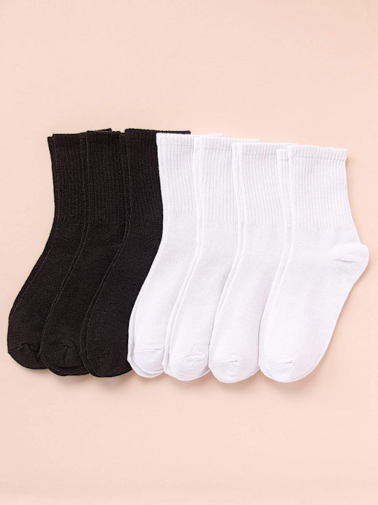 7pairs Solid Crew Socks