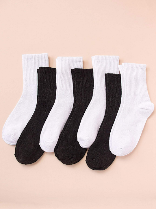 7pairs Solid Crew Socks