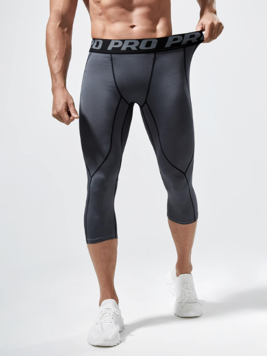 Sport Corelite Men Letter Tape Waist Topstitching Sports Tights