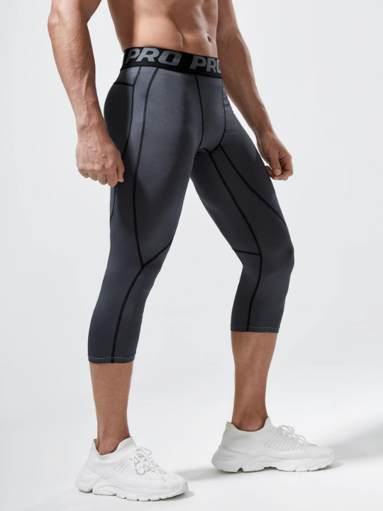 Sport Corelite Men Letter Tape Waist Topstitching Sports Tights