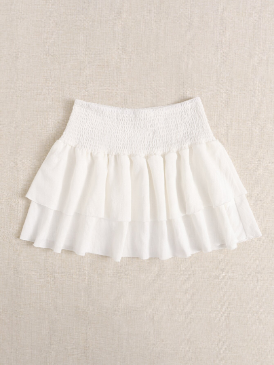 PETITE Shirred Waist Layered Hem Short Summer Skirt