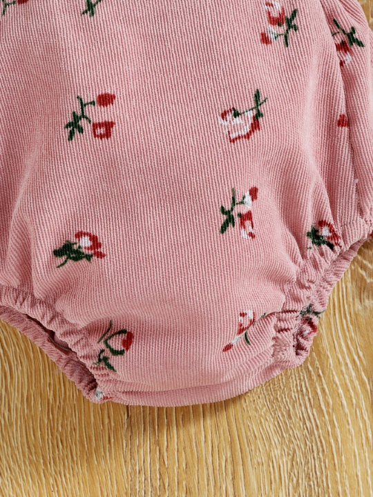 Baby Girl Ruffle Trim Tee & Floral Print Bodysuit Without Headband