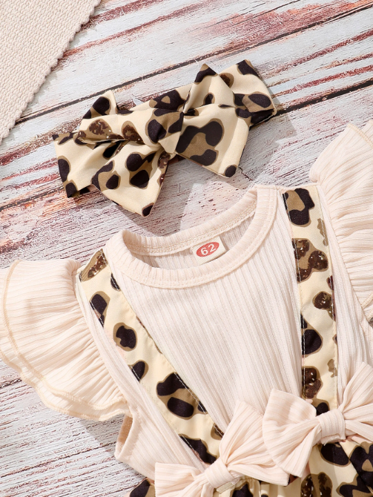 Baby 2 In 1 Leopard Bow Front Bodysuit With Headband