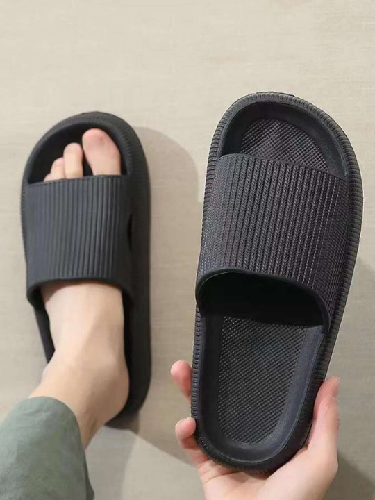 Cool Black Slippers For Men, Minimalist Single Band Slides