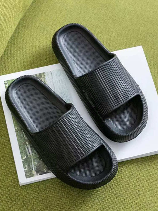 Cool Black Slippers For Men, Minimalist Single Band Slides