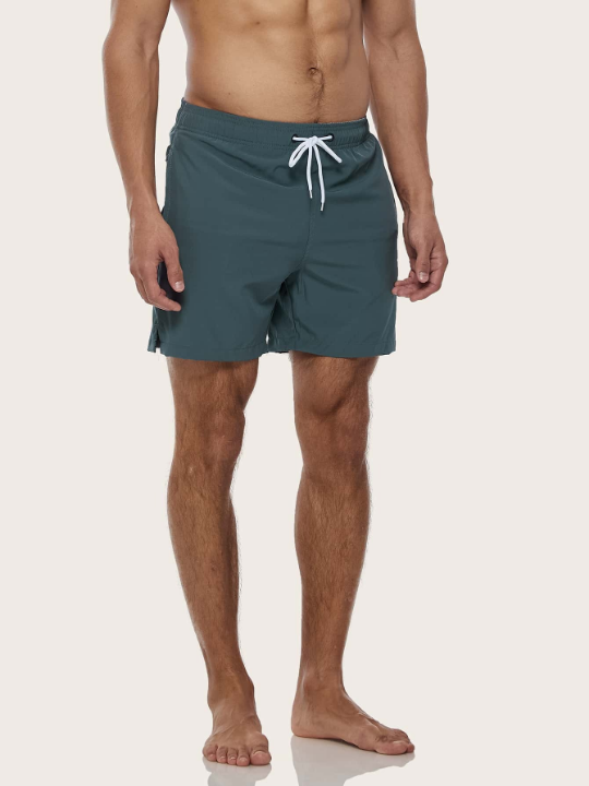 Manfinity Swimmode Men Zip Pocket Drawstring Waist Swim Trunks