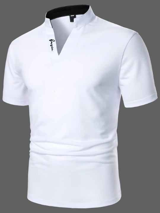 Manfinity Homme Men Letter Embroidered Polo Shirt