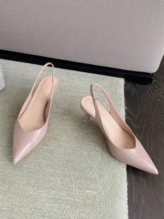 Point Toe Stiletto Heeled Slingback Pumps, Fashionable Solid Color Pink Lotus Root Starch High Heel Shoes For Women