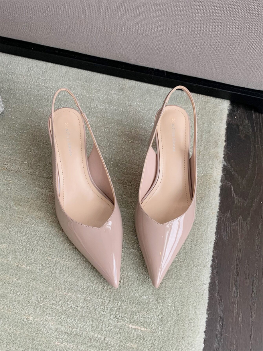 Point Toe Stiletto Heeled Slingback Pumps, Fashionable Solid Color Pink Lotus Root Starch High Heel Shoes For Women