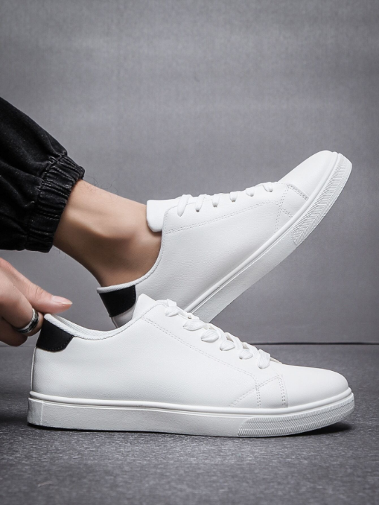 Men's Simple And Comfortable White Sneakers, Casual Sports Shoes With Slip-Proof Sole For Year-Round Use, Suitable For Students, All-Match Style