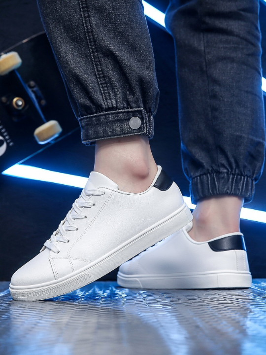 Men's Simple And Comfortable White Sneakers, Casual Sports Shoes With Slip-Proof Sole For Year-Round Use, Suitable For Students, All-Match Style