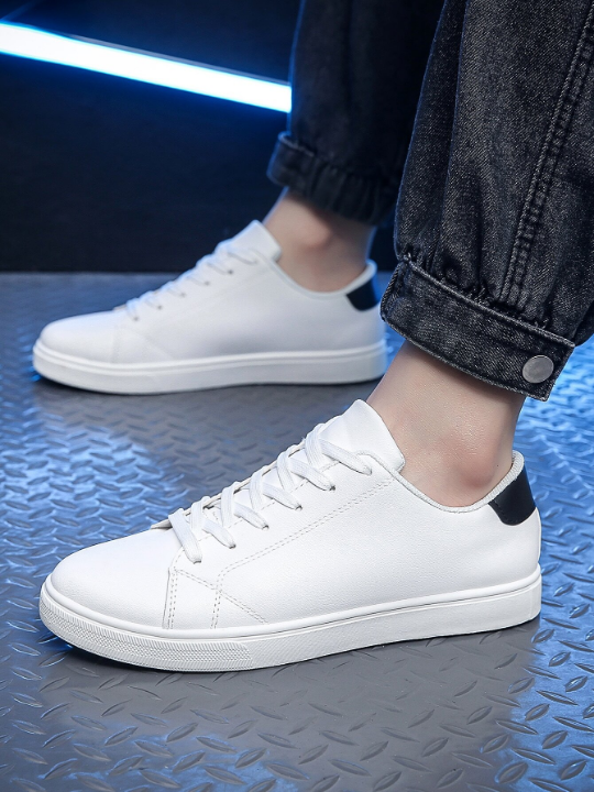 Men's Simple And Comfortable White Sneakers, Casual Sports Shoes With Slip-Proof Sole For Year-Round Use, Suitable For Students, All-Match Style