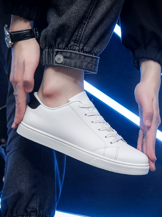 Men's Simple And Comfortable White Sneakers, Casual Sports Shoes With Slip-Proof Sole For Year-Round Use, Suitable For Students, All-Match Style