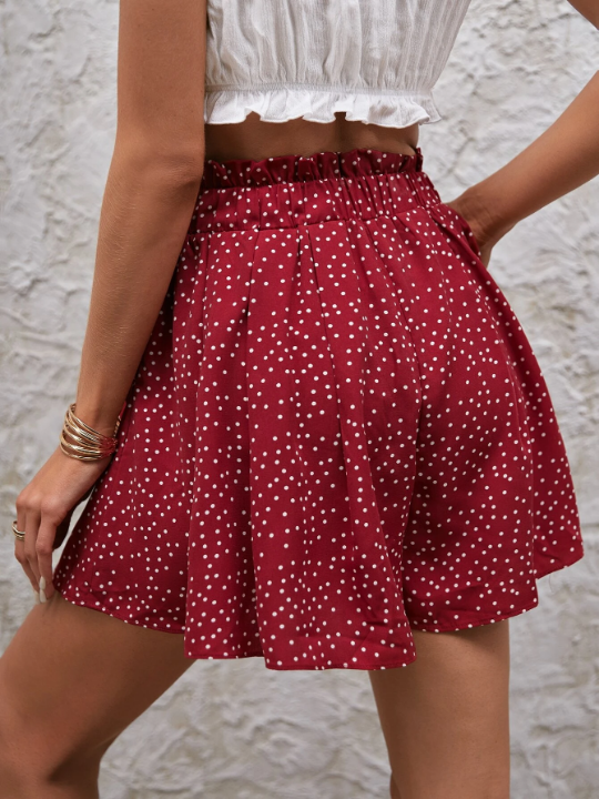 Frenchy Polka Dot Paper Bag Waist Knot Front Shorts