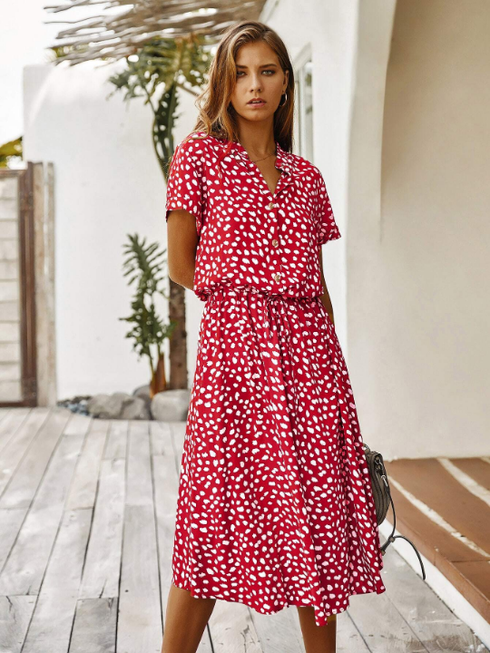 LUNE Dalmatian Print Drawstring Waist A-line Dress