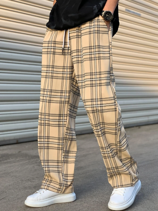 Manfinity Hypemode Loose Men's Plaid Pattern Drawstring Waist Pants