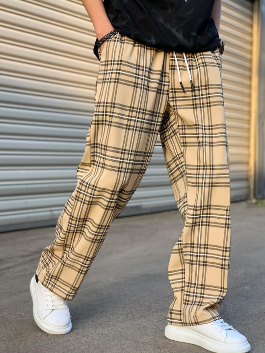 Manfinity Hypemode Loose Men's Plaid Pattern Drawstring Waist Pants