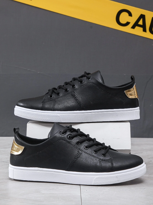 Men Metallic Detail Lace-up Front Skate Shoes