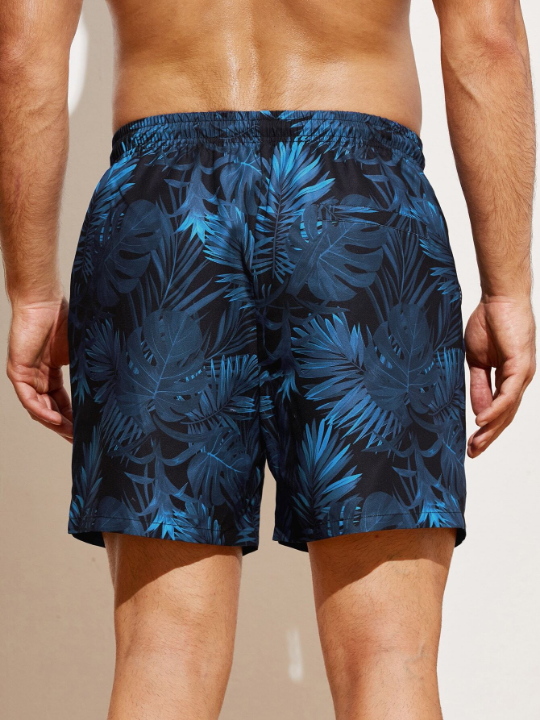 Manfinity Swimmode Men Tropical Print Drawstring Waist Swim Trunks