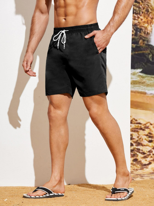 Manfinity Swimmode Men Slant Pockets Drawstring Waist Swim Trunks