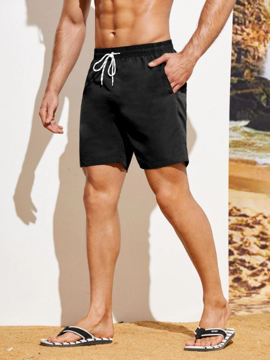 Manfinity Swimmode Men Slant Pockets Drawstring Waist Swim Trunks