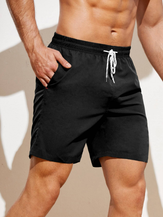 Manfinity Swimmode Men Slant Pockets Drawstring Waist Swim Trunks