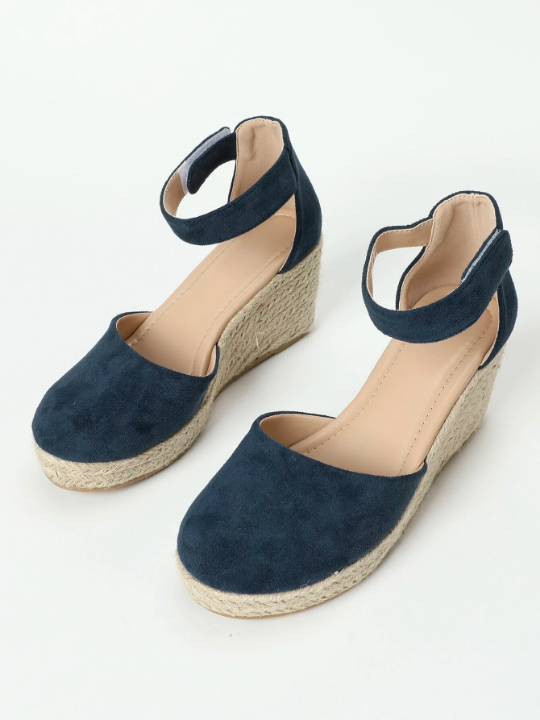 Ankle Strap Espadrille Suedette Wedge Court Shoes