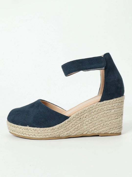 Ankle Strap Espadrille Suedette Wedge Court Shoes