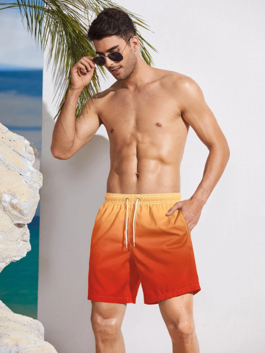 Manfinity Swimmode Men Ombre Drawstring Waist Swim Trunks