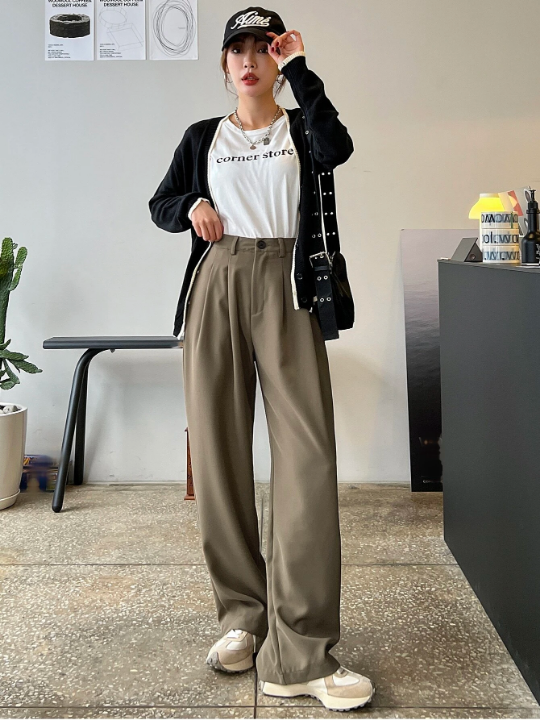 DAZY Fold Pleated Slant Pocket Pants