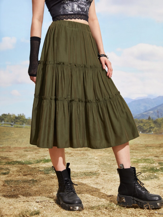 ROMWE Solid Layered Skirt