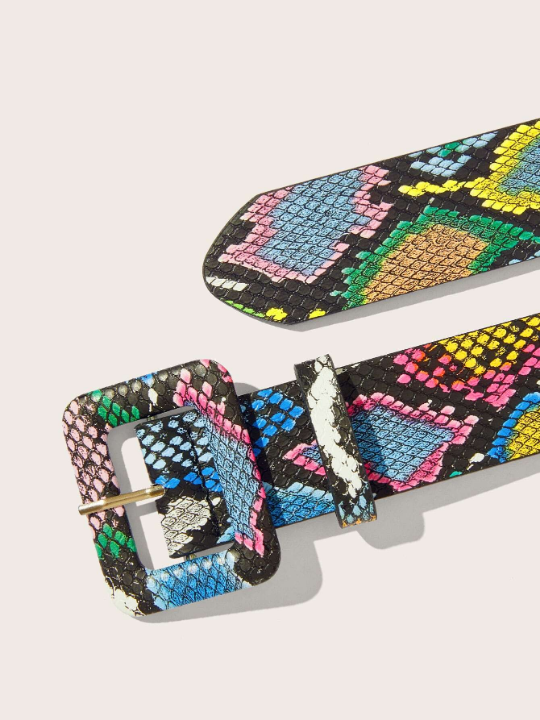 Candy Color Punk Snakeskin Print Belt & Punch Tool for Jeans Pants and Coats