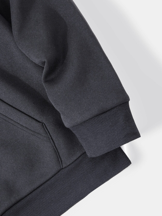 Men Kangaroo Pocket Drawstring Thermal Hoodie