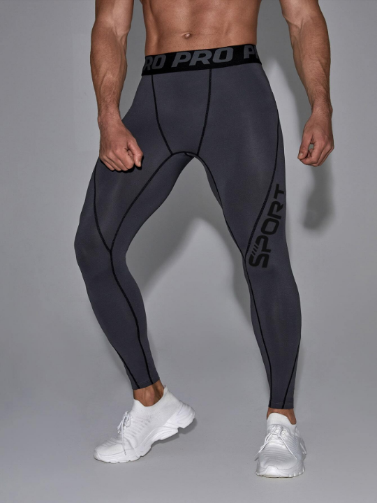 Sport Corelite Men Reflective Letter Graphic Topstitching Sports Tights