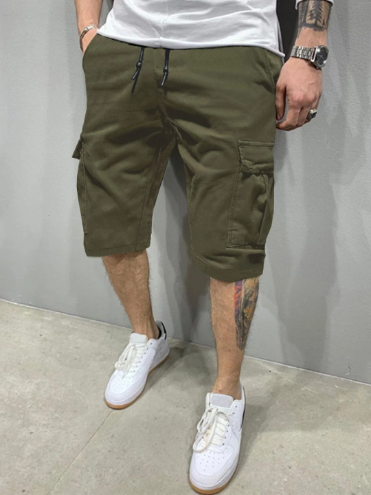 Manfinity Homme Men Flap Pockets Drawstring Cargo Shorts