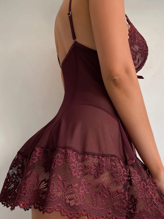 Classic Sexy Floral Lace Scallop Trim Slips With Thong