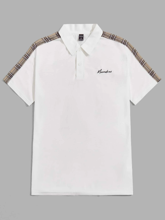 Manfinity AthPrep Men Plaid Letter Embroidery Contrast Side Seam Polo Shirt