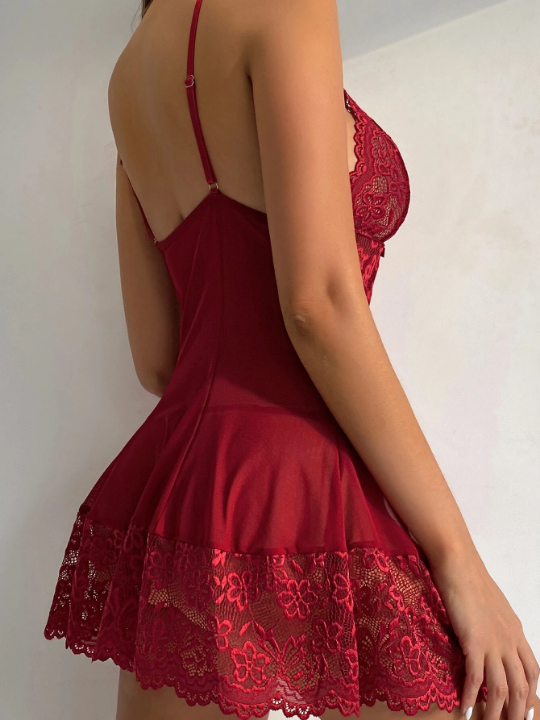 Classic Sexy Contrast Lace Mesh Slips With Thong