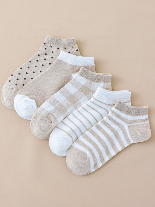 5pairs Polka Dot & Striped Print Ankle Socks