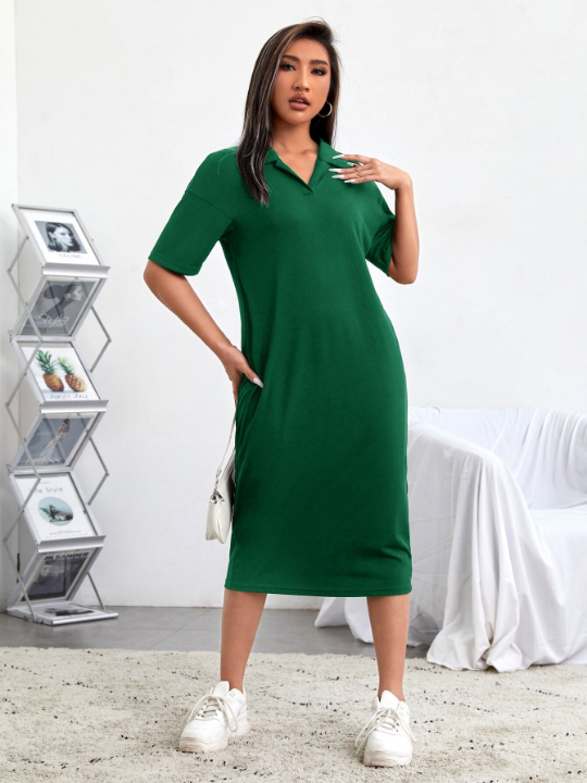 EZwear Drop Shoulder Solid Tee Dress