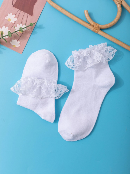 Lace Ruffle Trim Crew Socks